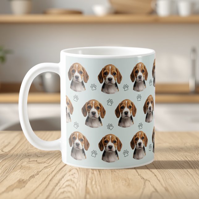 Personalized Sage Dog Photo Paw Pattern Coffee Mug (Creator Uploaded)