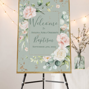 Personalized Sage Floral Gold Glitter Welcome Foam Board
