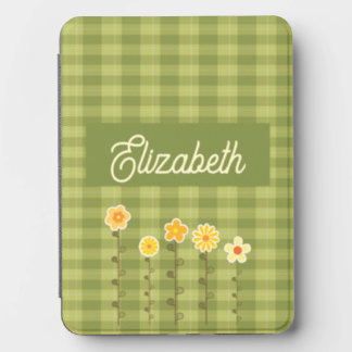 Personalized Sage Gingham Floral Name Pattern Kindle Cover