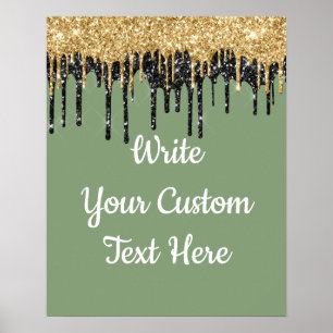 Personalized Sage Gold Glitter Birthday Photo Prop Poster