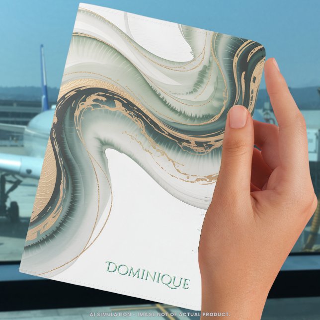 Personalized Sage & Gold Marble Travel Chic Passport Holder (Creator Uploaded)