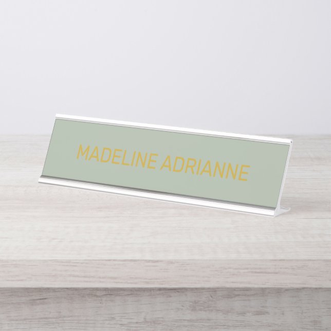 Personalized Sage & Gold Modern Desk Name Plate (Front)