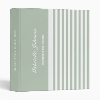 Personalized: Sage Green And White 3 Ring Binder
