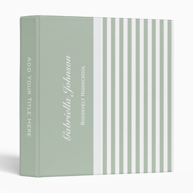 Personalized: Sage Green And White  3 Ring Binder (Front/Spine)
