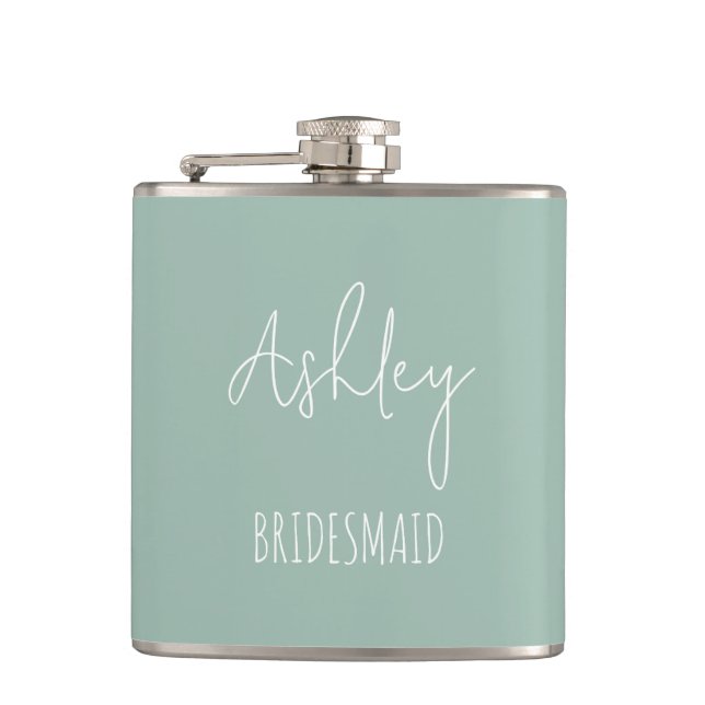 Personalized Sage Green Best Bridesmaid Gifts Flask (Front)