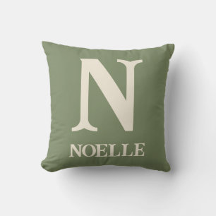 Personalized Sage Green Boho Safari Nursery Monogr Throw Pillow
