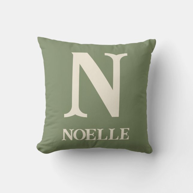 Personalized Sage Green Boho Safari Nursery Monogr Throw Pillow (Front)
