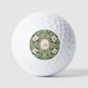 Personalized Sage Green Botanical Floral Monogram Golf Balls