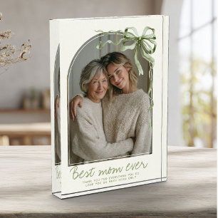Personalized Sage Green Bow Mothers Day Keepsake Photo Block