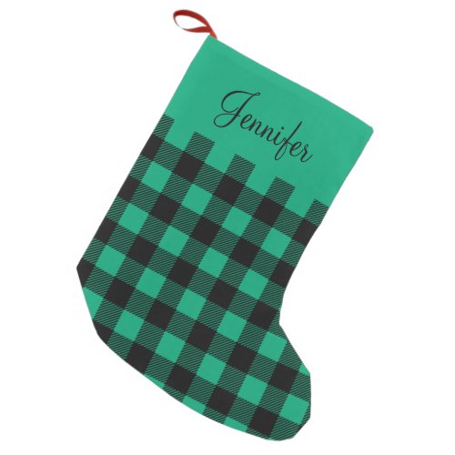 Personalized Sage Green Checks  Small Christmas Stocking