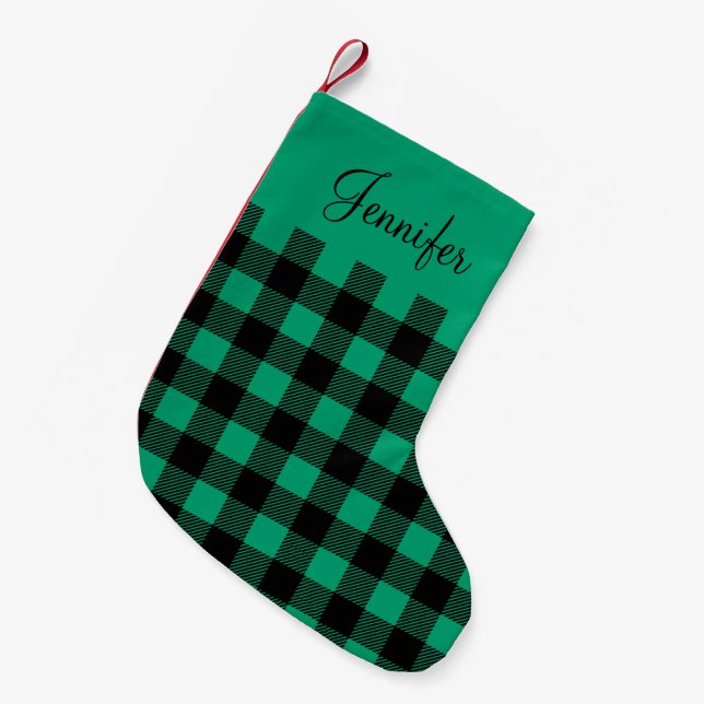Personalized Sage Green Checks  Small Christmas Stocking (Front (Hanging))