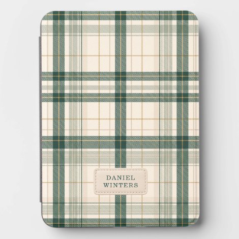 Personalized Sage Green Cream Plaid Kindle Cover