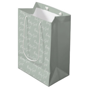 Personalized Sage Green Elegant Baby Girl Medium Gift Bag