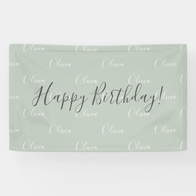 Personalized Sage Green Elegant Name Birthday Banner (Horizontal)