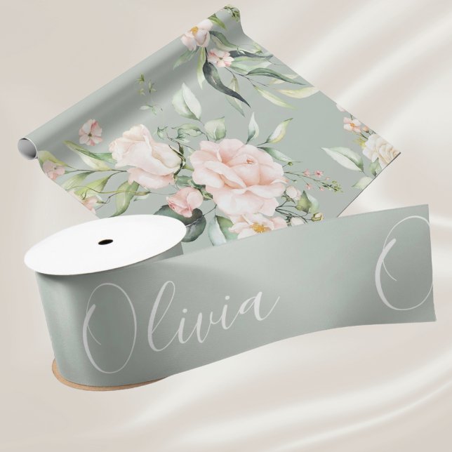 Personalized Sage Green Elegant Name Satin Ribbon (Creator Uploaded)