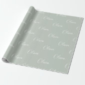 Personalized Sage Green Elegant Name  Wrapping Paper (Unrolled)