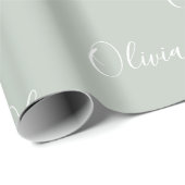 Personalized Sage Green Elegant Name  Wrapping Paper (Roll Corner)