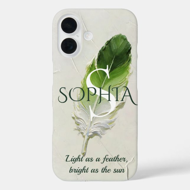 Personalized Sage Green Feather Initial Case-Mate iPhone Case (Back)