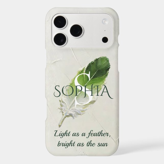 Personalized Sage Green Feather Initial Case-Mate iPhone Case (Back)