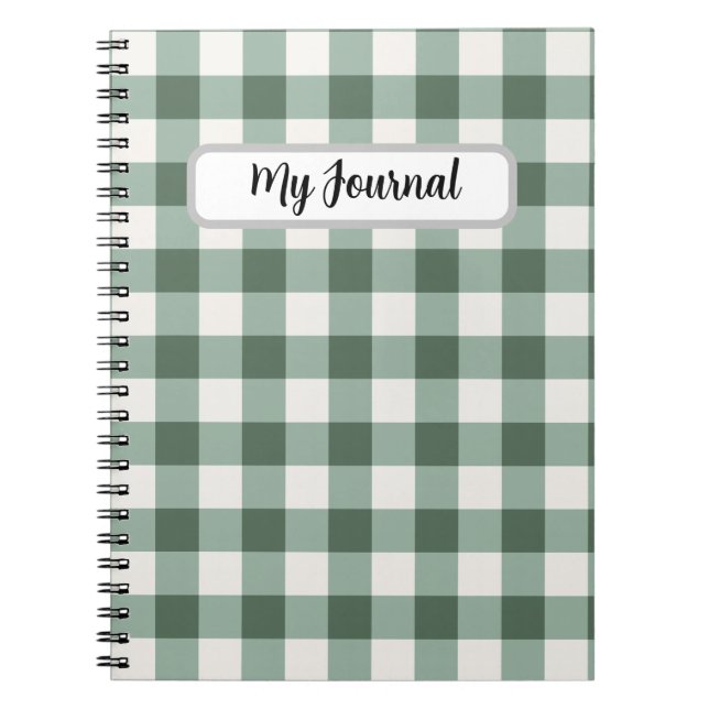 Personalized Sage Green Gingham Aesthetic Notebook (Front)