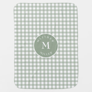 Personalized sage green gingham baby blanket