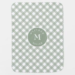 Personalized sage green gingham baby blanket