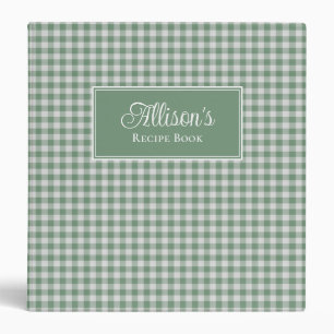 Personalized Sage Green Gingham Farmhouse Recipe 3 Ring Binder