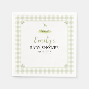 Personalized Sage Green Gingham Golf Baby Shower Napkins