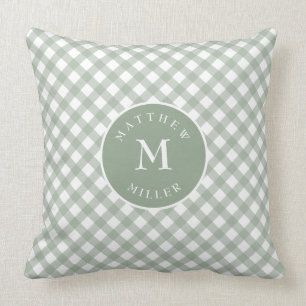 Personalized sage green gingham pillow for nursery
