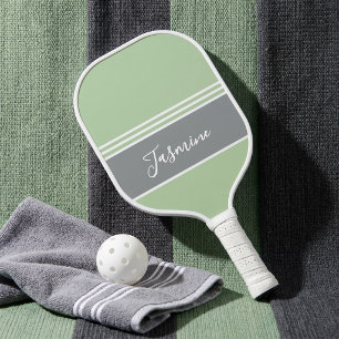 Personalized Sage Green Grey Custom Name Carbon Fiber Pickleball Paddle