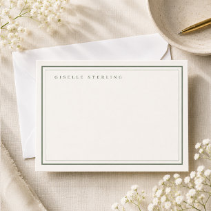 Personalized Sage Green Ivory Double Border Note Card