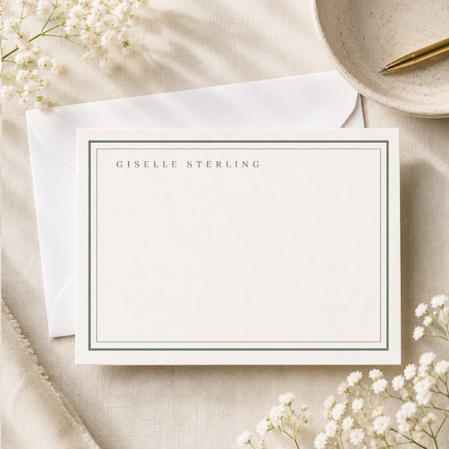 Personalized Sage Green Ivory Double Border Note Card (Creator Uploaded)