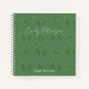 Personalized Sage Green Leaves Pattern Cook Recipe Notebook