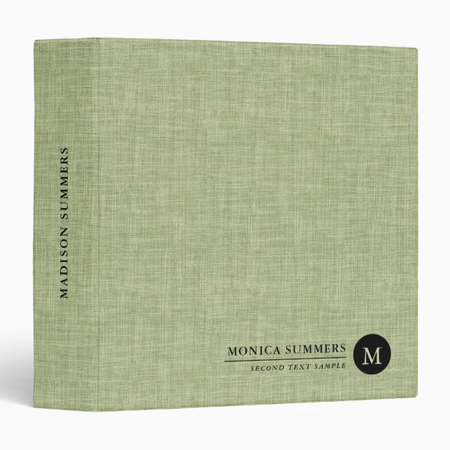 Personalized Sage Green Linen 3 Ring Binder (Front/Spine)