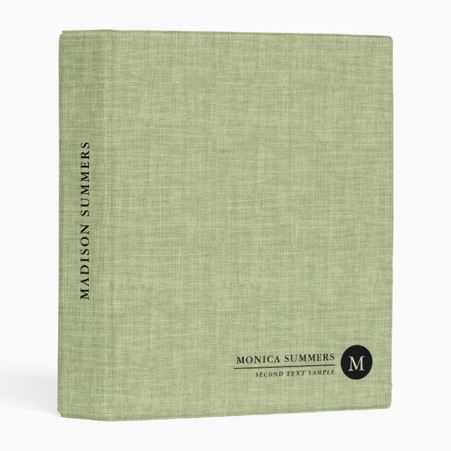 Personalized Sage Green Linen Mini Binder (Front/Spine)