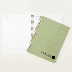 Personalized Sage Green Linen Planner