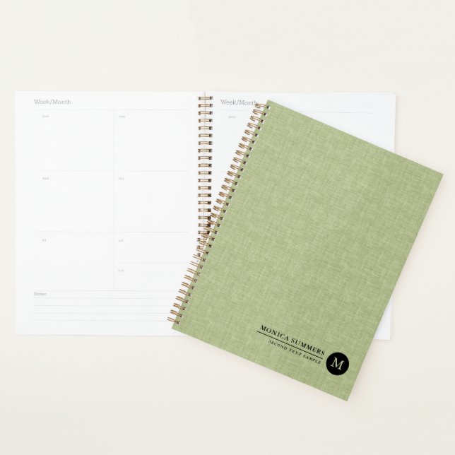 Personalized Sage Green Linen Planner (Display)