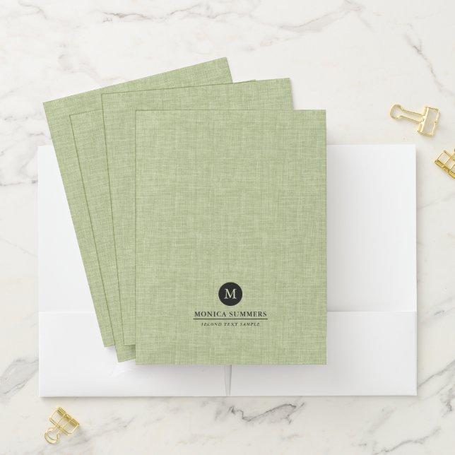 Personalized Sage Green Linen Pocket Folder (In Situ)