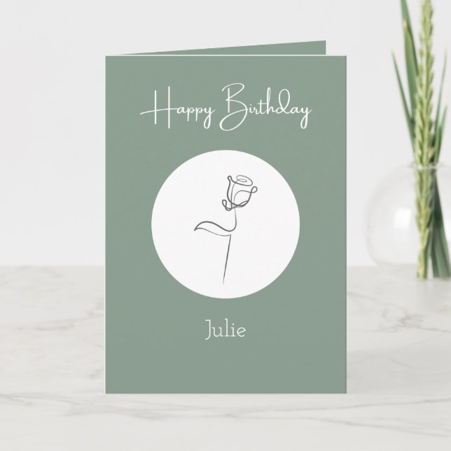 Personalized sage green minimalist birthday card (Front)