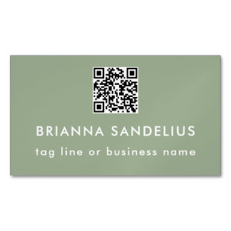 Personalized Sage Green Modern Script QR Code Business Card Magnet