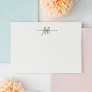 Personalized Sage Green Monogram Custom Name Note Card