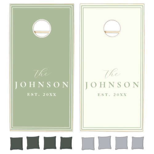 Personalized Sage Green Monogram Elegant Wedding Cornhole Set