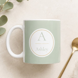 Personalized Sage Green Monogram Name Elegant Coffee Mug