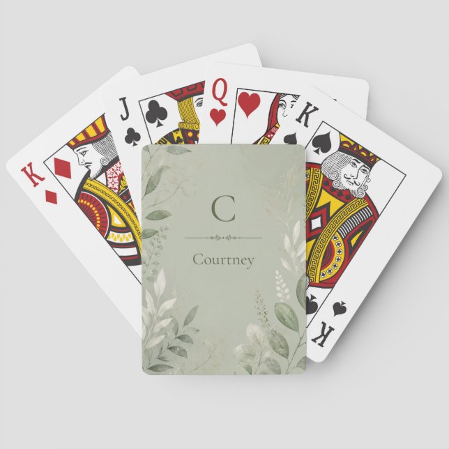 Personalized Sage Green Monogram Playing Cards (Back)