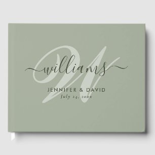 Personalized Sage Green Monogram Wedding Guest Book