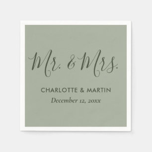 Personalized Sage Green Mr. and Mrs. Wedding Napkins
