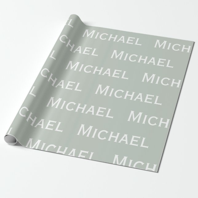 Personalized Sage Green Name  Wrapping Paper (Unrolled)