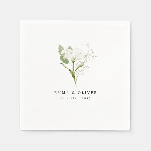 Personalized Sage Green Organic Greenery Wedding Napkins (Front)