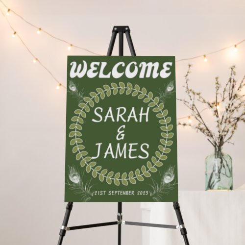 Personalized Sage Green Peacock Feather Foam Board