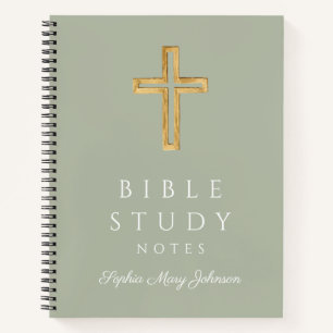 Personalized Sage Green Religious Cross Notebook